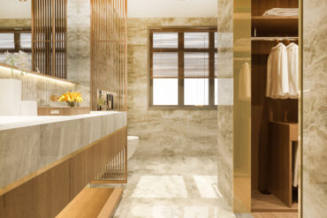 3d rendering modern design and marble tile toilet and bathroom and wardrobe with walk in closet